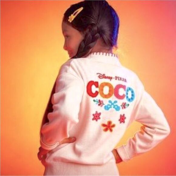 NWT Disney Pixar Girl Cotton Embroidered Coco Skull Sweater Cardigan - Picture 1 of 7
